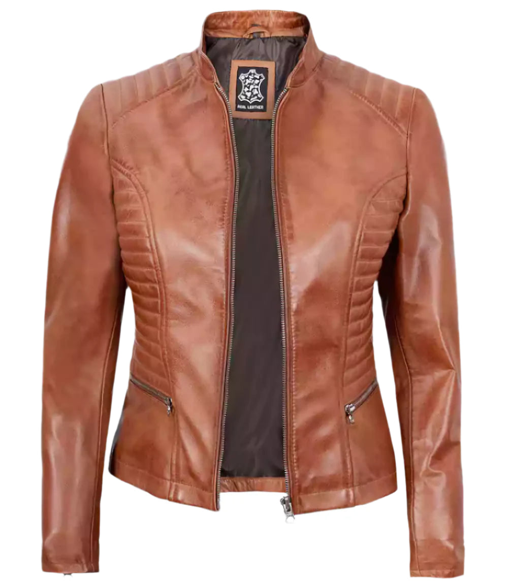 womens tan real leather jacket