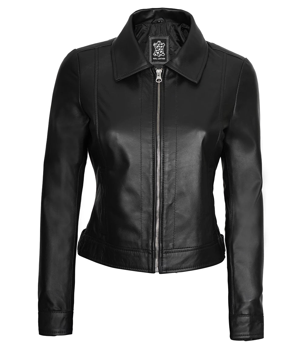 womens black leather jacket