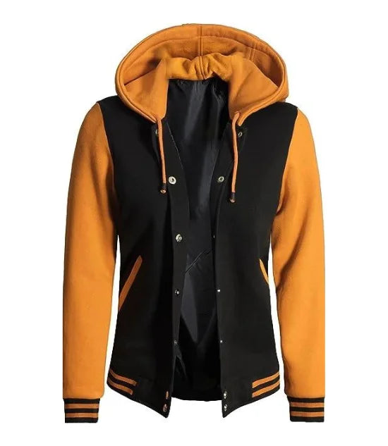 womens hooded varsity jacket