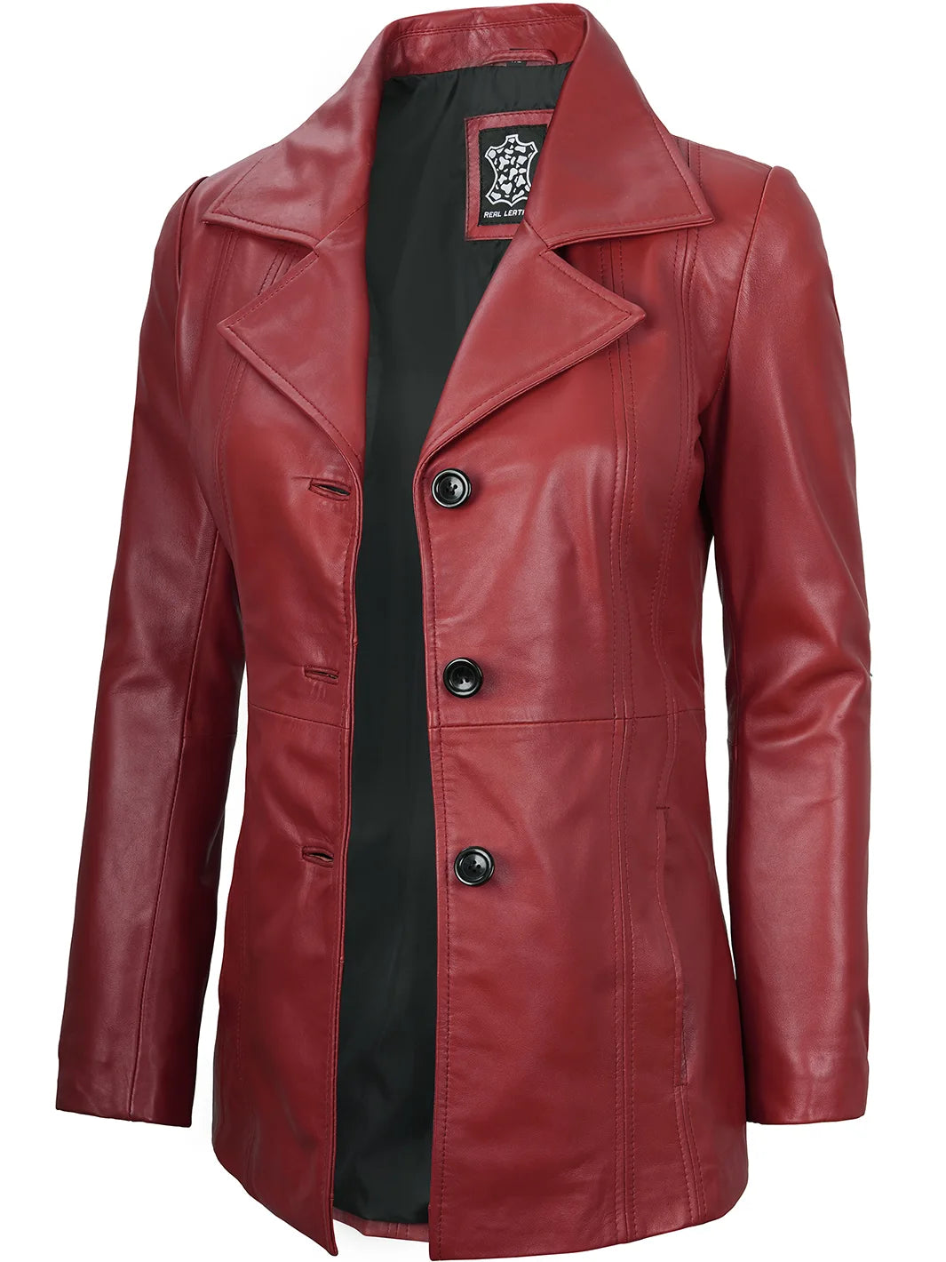 womens real leather blazer red