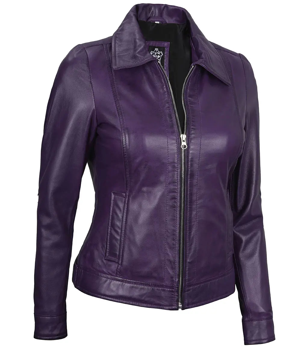 womens purple leather jacket