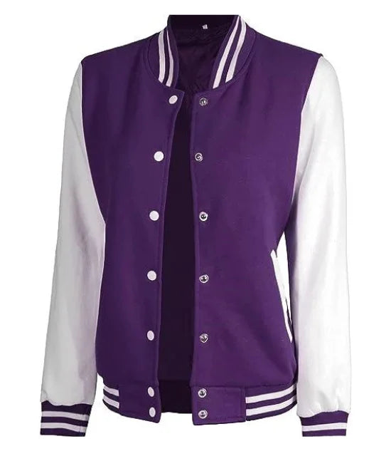 womens purple white letterman jacket 