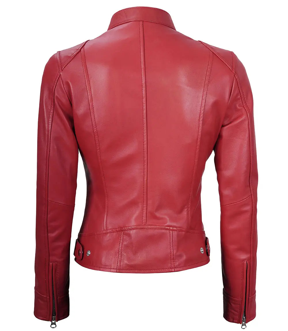 womens red leather jacket