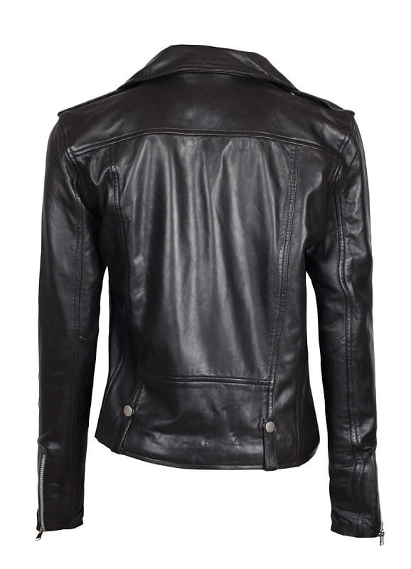 Amber Women Asymmetrical Black Biker Leather Jacket - Decrum