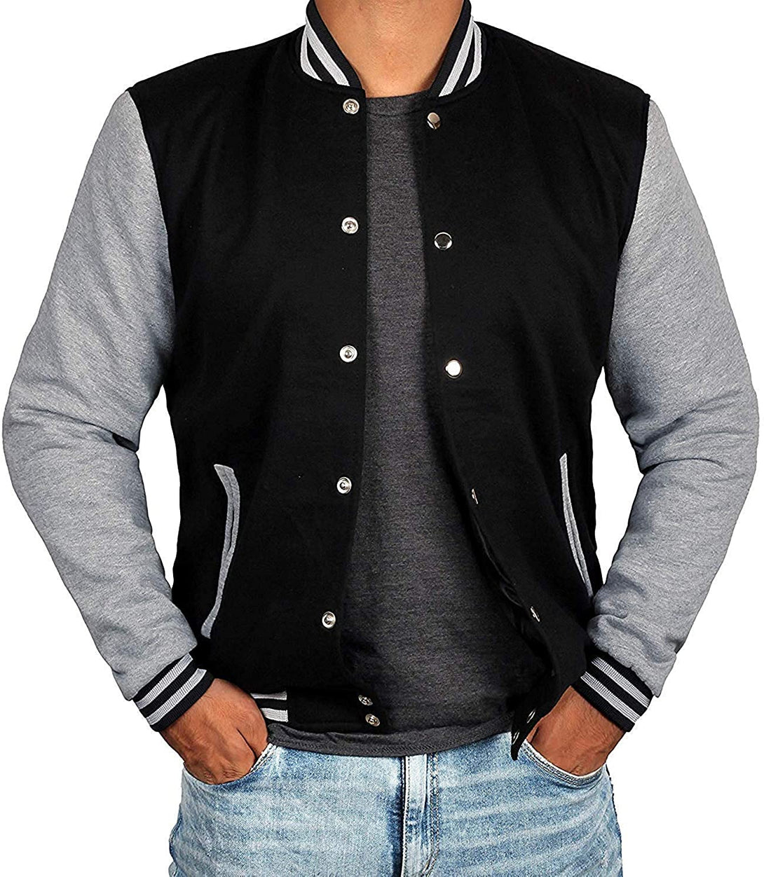 Mens Black & Grey Varsity Jacket - Decrum