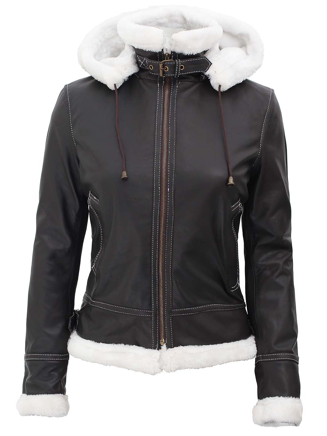Black Shearling Leather Biker Jacket