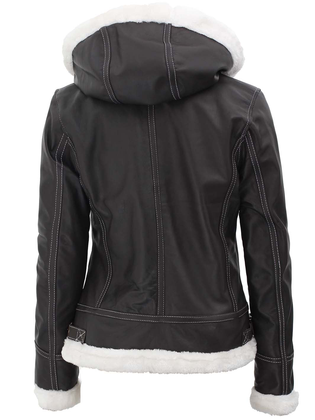 Black Shearling Leather Biker Jacket for Women