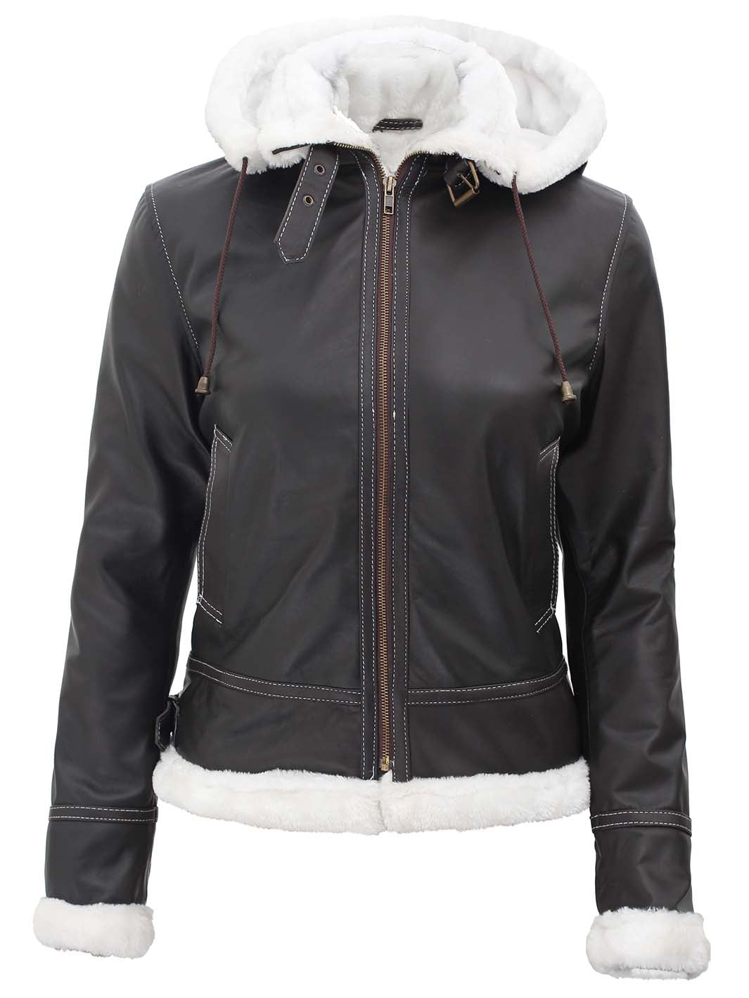 Black Shearling Leather Jacket for Women