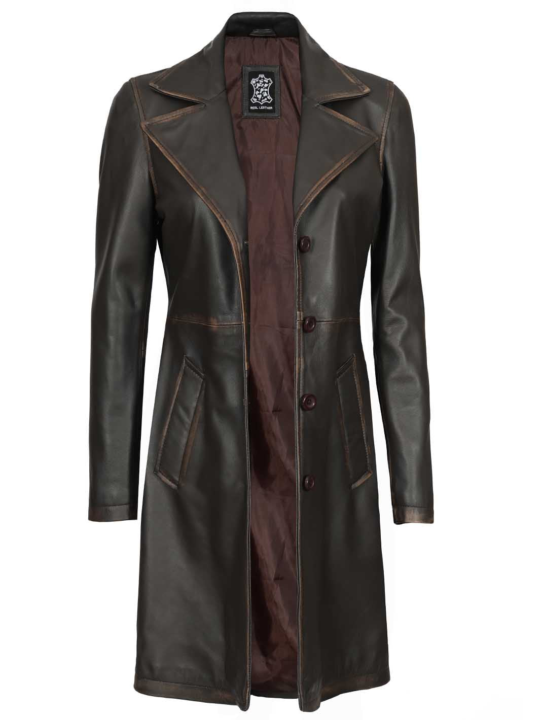 Women Rub Off Brown Car Coat