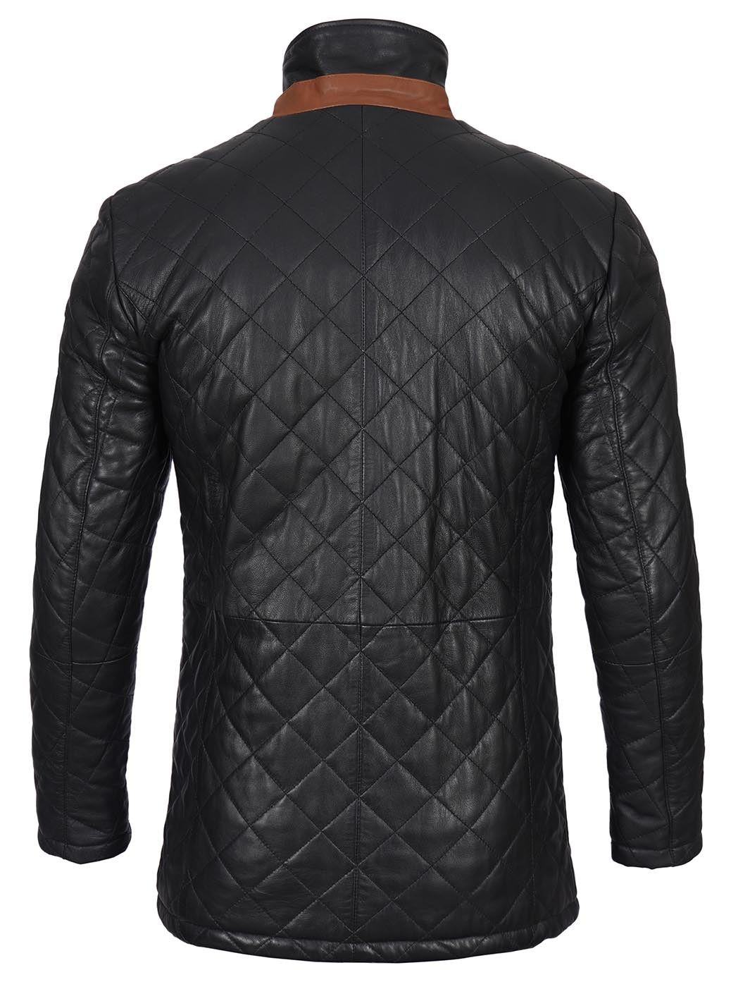 Glen Men Black Quilted Leather Car Coat