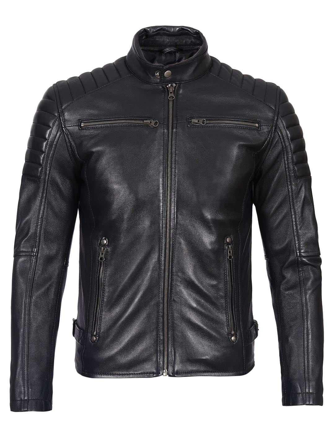 Mens Black Fitted moto Jacket