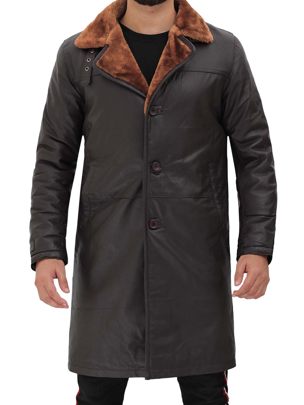 Turlock Mens Brown Shealing Leather Coat