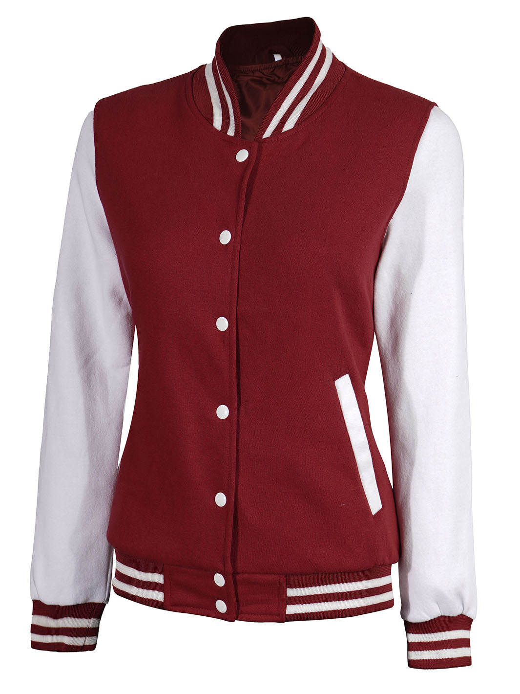 Womens White & Maroon Plain Varsity