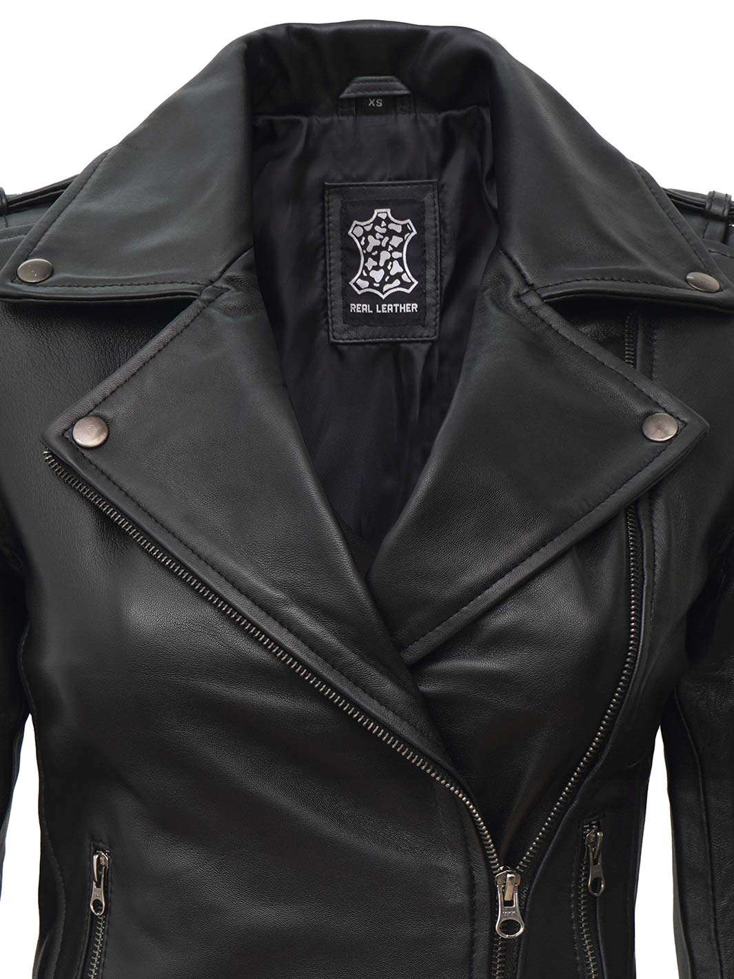 Black Biker Leather Jacket For Women