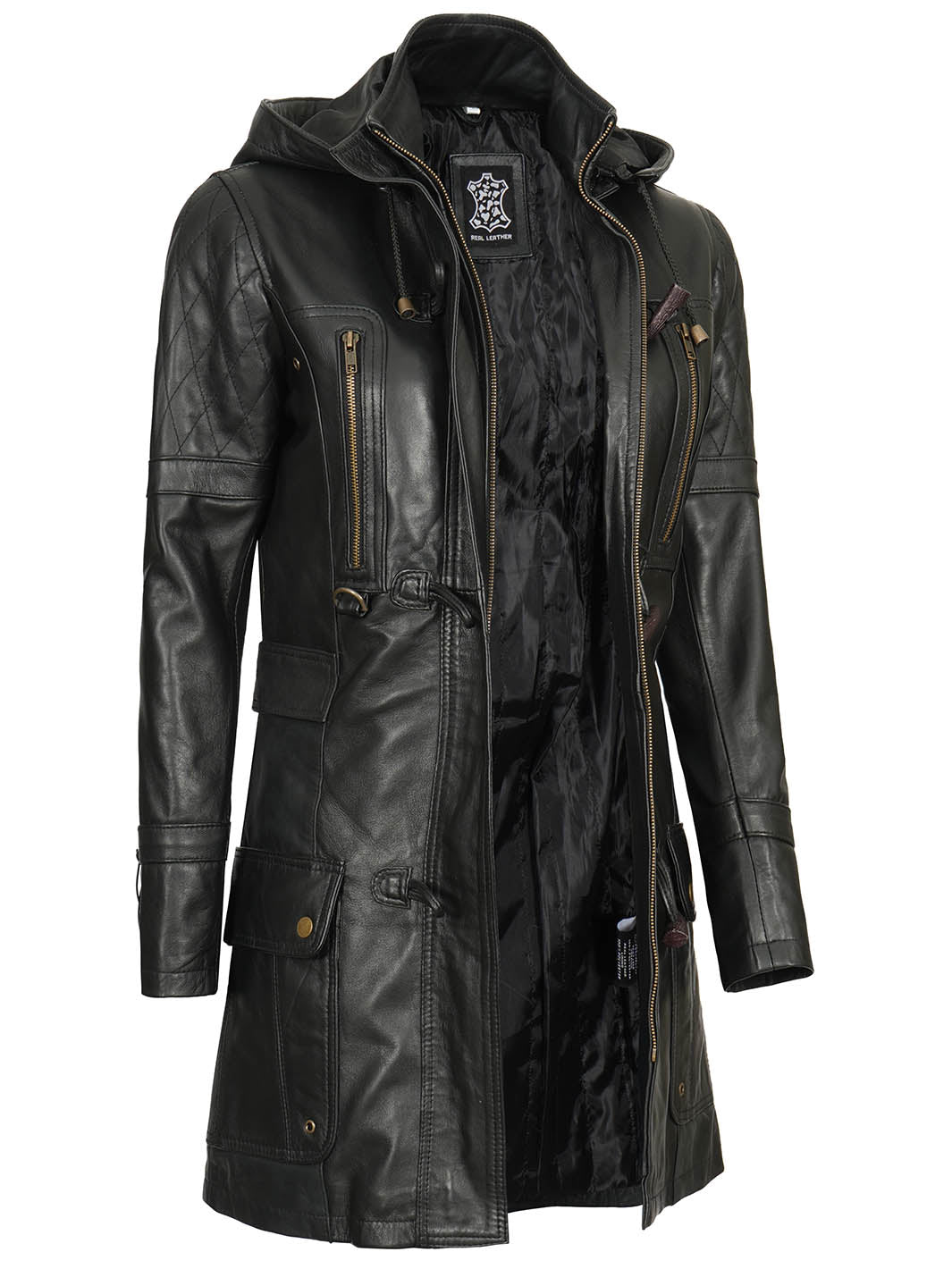 Womens Black Leather Coat