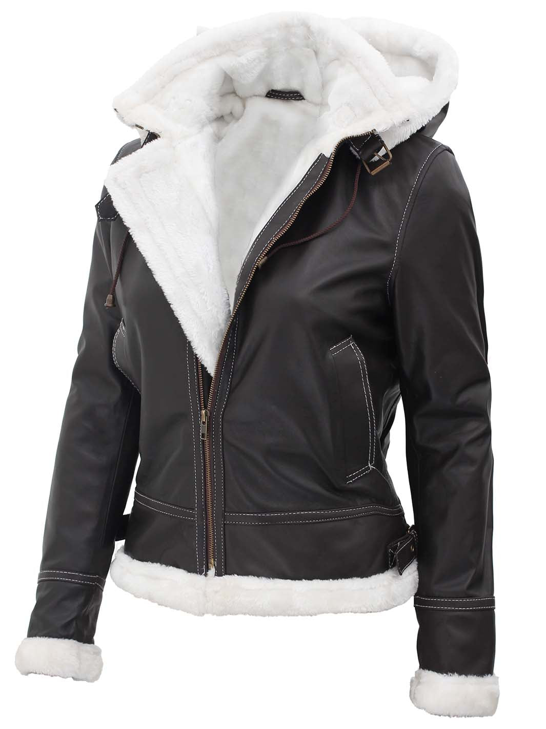 Women's Black Shearling Leather Biker Jacket