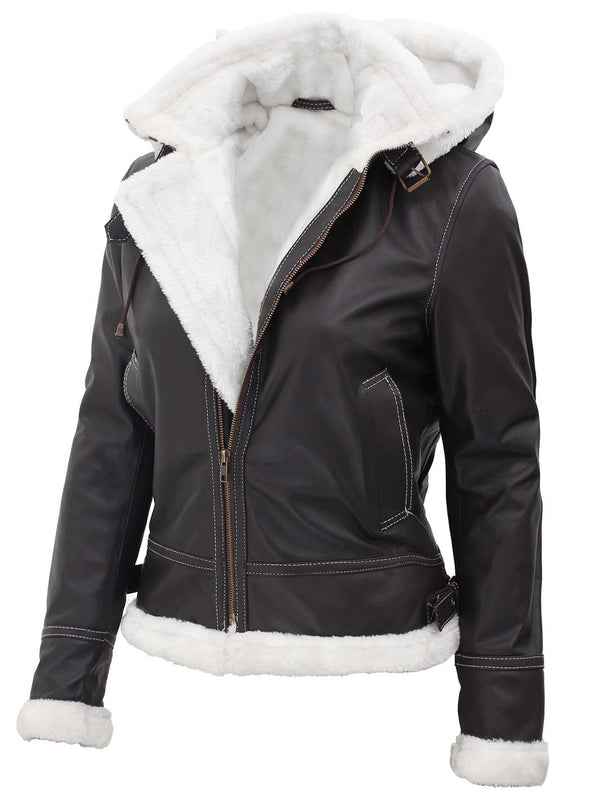 Women's Black Shearling Leather Biker Jacket