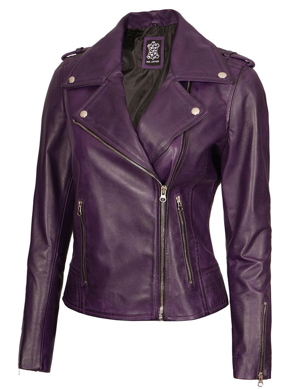 Womens Asymmetrical Biker Leather Jacket