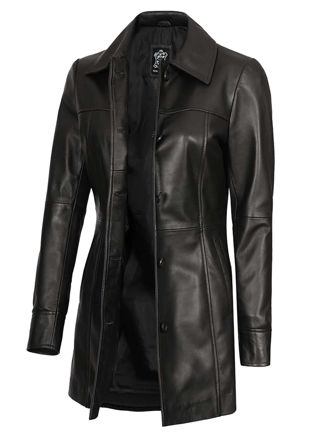 Womens Black Leather Coat