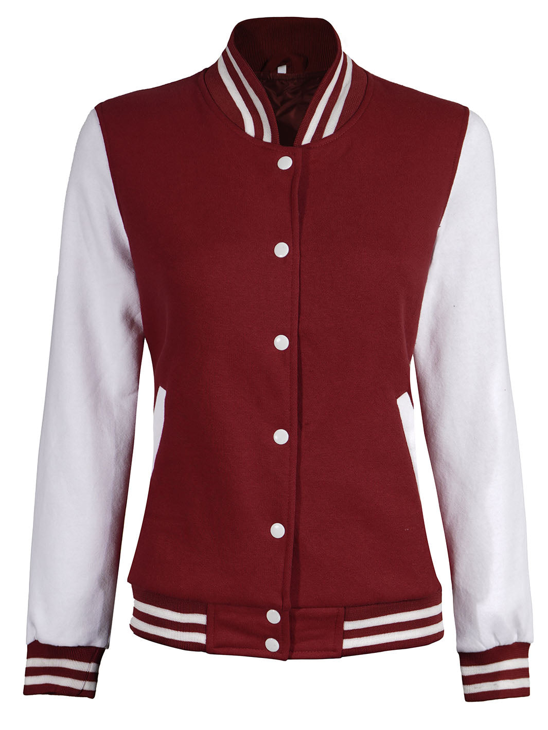 Womens White & Maroon Plain Varsity