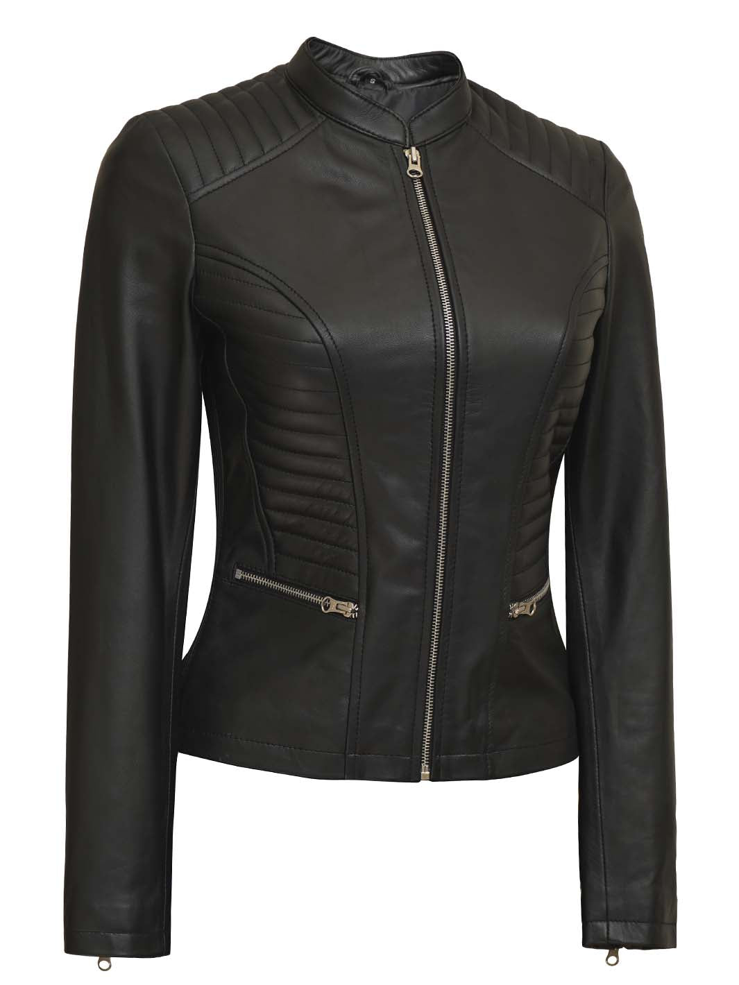 Womens Black Cafe Racer Leather Jacket